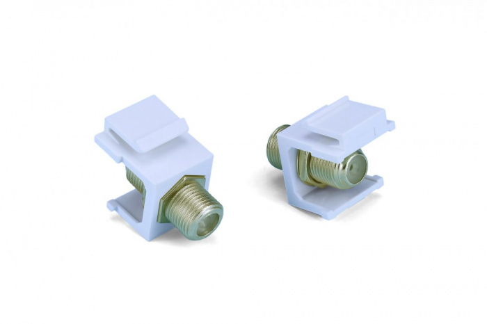 Вставка формата Keystone Jack с проходным адаптером F-типа, gold plated, ROHS, белая Hyperline (KJ1-FCON-G-WH)