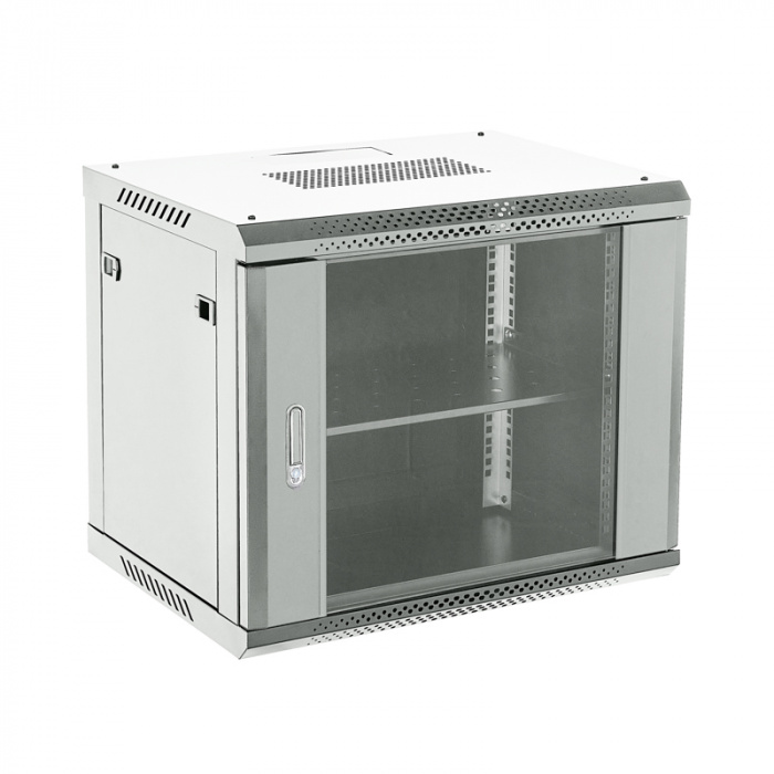 Настенный шкаф 19&quot; 9U 600×450, дверь сплошное стекло, серый, RAL 7035 REXANT 04-0964-111