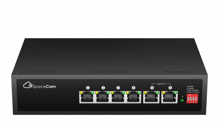 SpaceCam неупр. коммутатор (SC-4GP-68-2G(A)) 4 PoE 10/100/1000Мбит/с,68Вт