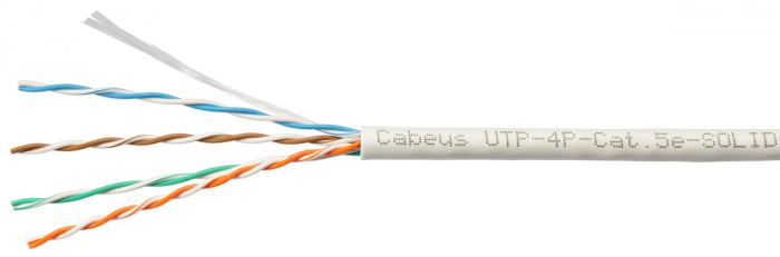 Кабель LAN UTP (U/UTP), кат. 5e, 4x2x24 AWG, PVC нг(А)-LS, серый Cabeus UTP-4P-Cat.5e-SOLID-GY (305 м)