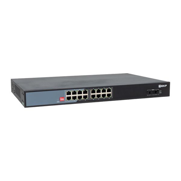 Промышленный неуправляемый коммутатор U-2GX/SFP-16GTP-R, 2 порта 1000Base-X SFP, 16 портов 10/100/1000Base-T(X) RJ45 c PoE, монтаж в 19&quot; стойку TSX EKF TSX-U-2GX/SFP-16GTP-R