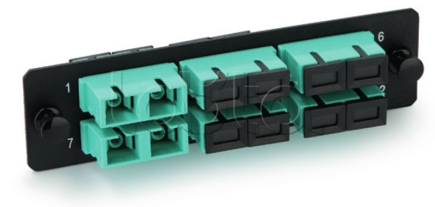 Панель для FO-19BX с 12 LC адаптерами, 12 волокон, многомодовые OM3/OM4, адаптеры цвета аква Hyperline FO-FPM-W120H32-12LC-AQ