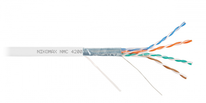 LAN F/UTP 4 пары, Кат.5e (Класс D), 100МГц, одножильный, BC (чистая медь), 24AWG (0,51мм), полимерный материал нг(А)-HF белый, 305м - гарантия: 5 лет / 15 лет системная