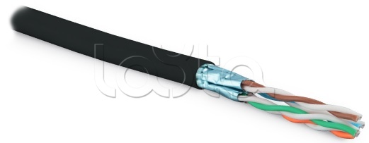 Кабель витая пара U/FTP, кат. 6, 4 пары (23 AWG), одножильный (solid), фольгир. пары, внешний, LSZH нг(C)-HF LAN U/FTP 4x2x23AWG кат.6 SOLID-OUTDOOR-LSZH UFTP4-C6-S23-OUT-LSZH-BK-500 Hyperline (500 м) 