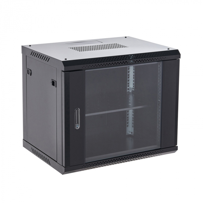 Настенный шкаф 19&quot; 9U 600×450, дверь сплошное стекло, черный, RAL 9005 REXANT 04-0964-112