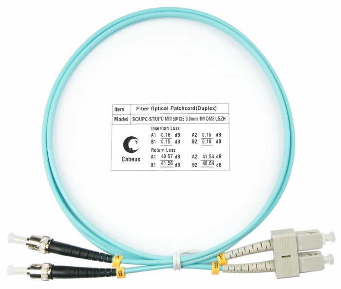 Шнур оптический duplex SC-ST 50/125 MM OM3 1 м LSZH Cabeus FOP-50-SC-ST-1M