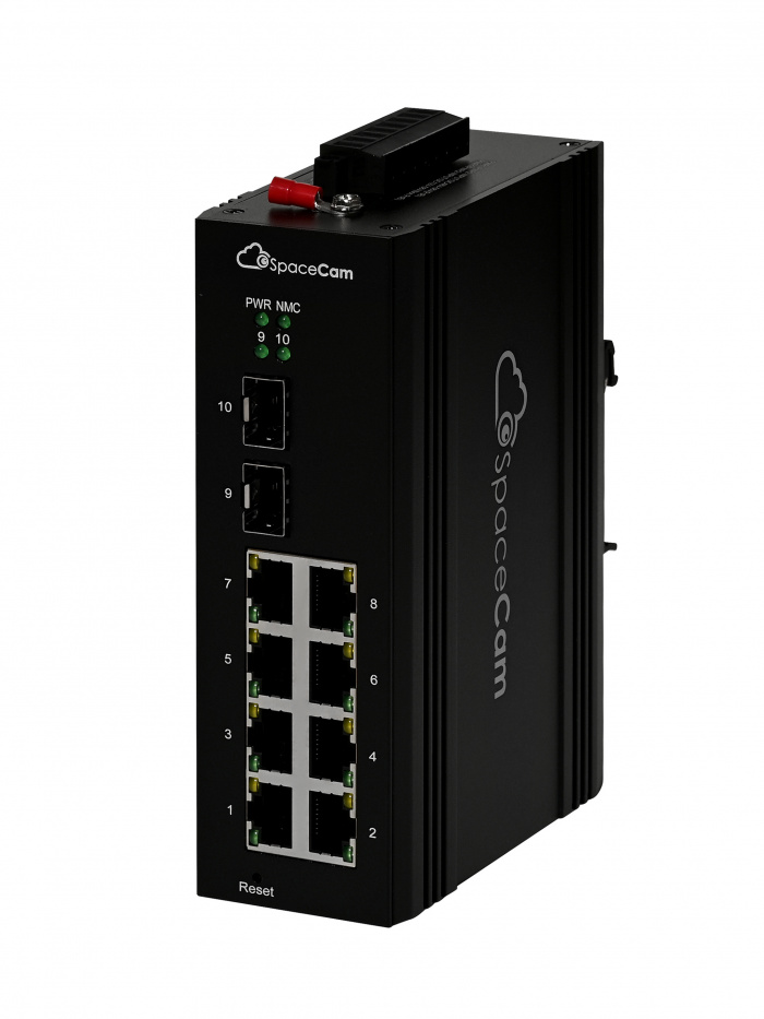 SpaceCam L2 пром.коммутатор (SC-I-L2-8GP-240BT-2G(A)) 8 PoE 10/100/1000Мбит/с (2 порта с бюджетом 90W) +2 SFP 1000Мбит/с,250Вт