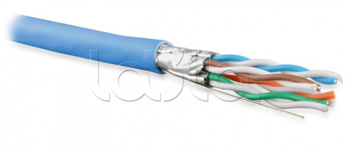 Кабель витая пара U/FTP, категория 6a (10GBE), 4 пары (23AWG), одножильный (solid), каждая пара в экране, без общего экрана, PVC, синий Hyperline UFTP4-C6A-S23-IN-PVC-BL-500 (500 м)