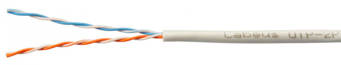 Кабель LAN UTP (U/UTP), кат.5e, 2x2x24AWG, LSZH нг(А)-HF, серый (100м) Cabeus (UTP-2P-Cat.5e-SOLID-LSZH-GY-LIGHT-100)