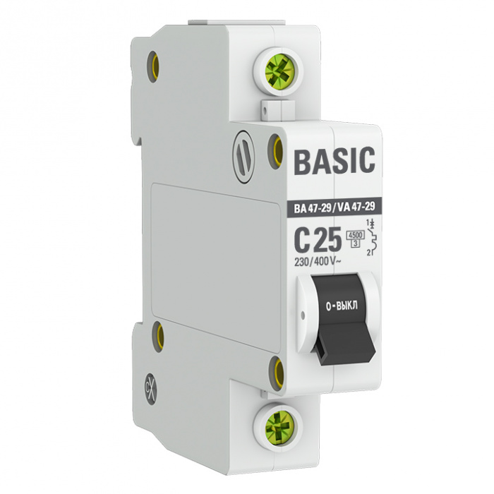 Автоматический выключатель 1P 25А (C) 4,5кА ВА 47-29 EKF Basic (mcb4729-1-25C)