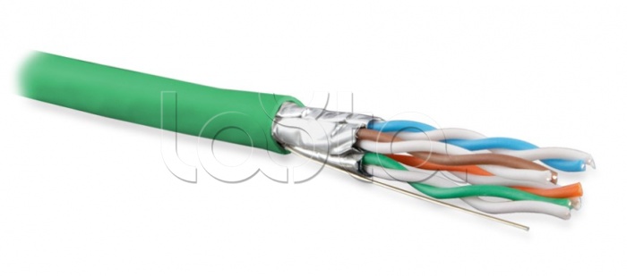 Кабель витая пара U/FTP, категория 6a (10GBE), 4 пары (23AWG), одножильный (solid), каждая пара в экране, без общего экрана, PVC, зеленый UFTP4-C6A-S23-IN-PVC-GN-500 Hyperline (500 м)