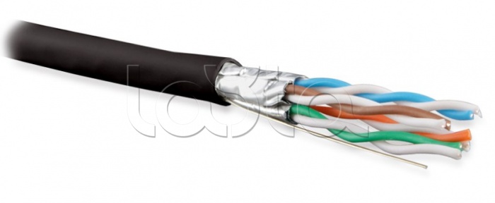 Кабель витая пара U/FTP, категория 6a (10GBE), 4 пары (23AWG), одножильный (solid), каждая пара в экране, без общего экрана, PVC, черный UFTP4-C6A-S23-IN-PVC-BK-500 Hyperline (500 м)