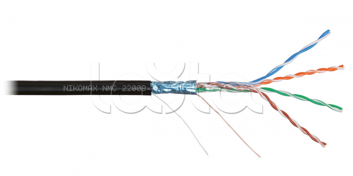 LAN F/UTP 4 пары, Кат.5e (Класс D), 100МГц, одножильный, BC (чистая медь), 24AWG (0,50мм), полиэтилен, внешний, черный, 305м - гарантия: 1 год