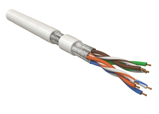 Кабель витая пара, экранированная U/FTP, категория 6, 4 пары (26 AWG), многожильный (patch), каждая пара в фольге, LSZH, белый Hyperline UFTP4-C6-P26-IN-LSZH-WH-100 (100 м)