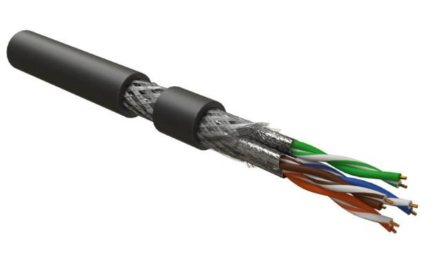 Кабель для сетей Industrial Ethernet, категория 7, 4x2x23 AWG, многопроволочные жилы (patch), S/FTP, SHF1, черный ISFTP4-C7-P23/7-SHF1-BK Hyperline (500 м)