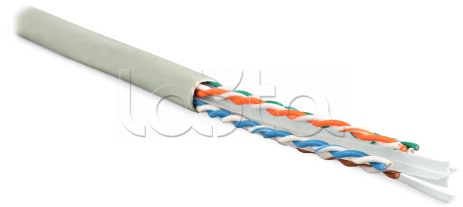 Кабель витая пара, неэкранированная U/UTP, категория 6, 4 пары (23 AWG), одножильный (solid), с разделителем, PVC, –20°C – +75°C, серый Hyperline UUTP4-C6-S23-IN-PVC-GY-305