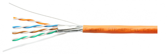 Кабель LAN STP (U/FTP), кат. 6a (10GBE), 4x2x23 AWG, LSZH, нг(А)-HF Cabeus STP-4P-Cat.6a-SOLID-IN-LSZH (305 м)