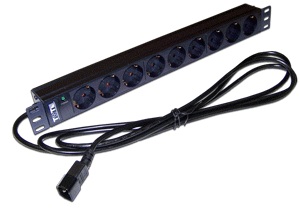 Блок розеток 19&quot; 9 шт. без выключателя, 10A 250V, шнур питания с вилкой C14, 3.0 м TWT TWT-PDU19-10A9P4-3.0