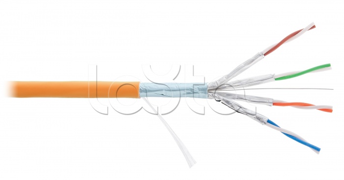 Кабель NIKOLAN F/FTP 4 пары, Кат.6a (Класс Eа), тест по ISO/IEC, 500МГц, одножильный, BC (чистая медь), 23AWG (0,56мм), внутренний, LSZH нг(А)-HFLTx, оранжевый NKL 4355C-OR NIKOMAX (500 м)
