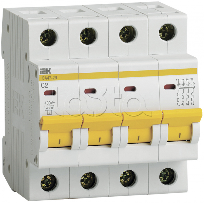 Авт. выкл. ВА47-29 4Р 2А 4,5кА х-ка С IEK (MVA20-4-002-C)