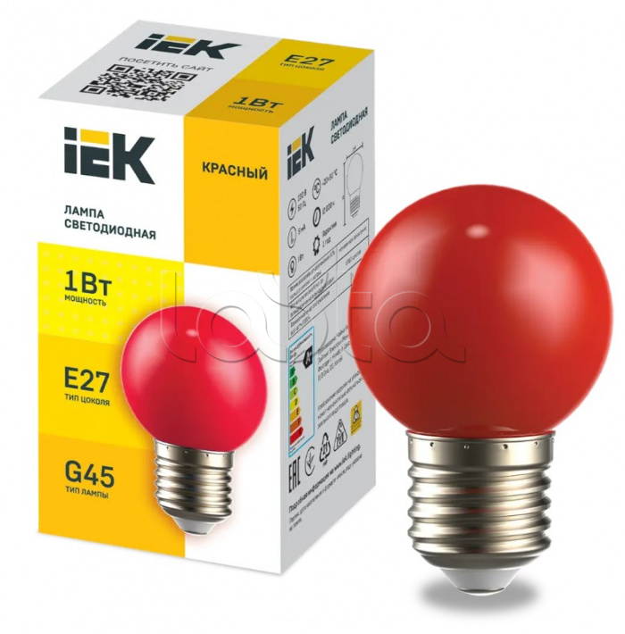 Лампа LED декор. G45 шар 1Вт 230В красный E27 IEK (LLE-G45-1-230-R-E27)