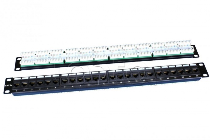 Патч-панель 19&quot;, 1U, 24 порта RJ-45, категория 5e, Dual IDC, ROHS, цвет черный Hyperline PP3-19-24-8P8C-C5E-110D