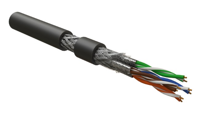 Кабель для сетей Industrial Ethernet, категория 7A, 4x2x23 AWG, многопроволочные жилы (patch), S/FTP, SHF1, черный Hyperline ISFTP4-C7A-P23/7-SHF1-BK (500 м)