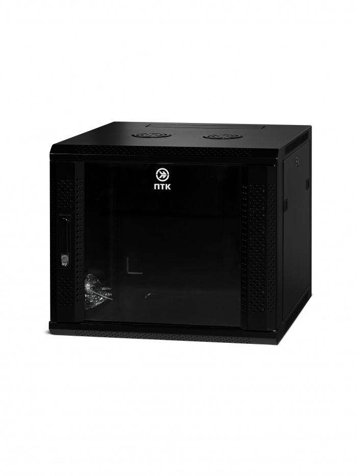 Пожтехкабель 204-004 Шкаф настенный 19-дюймовый (19&quot;), 9U, 500x600х600мм, стеклянная дверь с перфорацией по бокам, ручка с замком