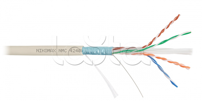 LAN F/UTP 4 пары, Кат.6 (Класс E), 250МГц, одножильный, BC (чистая медь), 23AWG (0,55мм), полимерный материал нг(А)-LSLTx светло-серый, 305м - гарантия: 5 лет / 15 лет системная