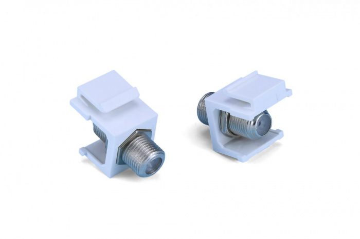 Вставка формата Keystone Jack с проходным адаптером F-типа, nickel plated Hyperline (KJ1-FCON-N-WH)