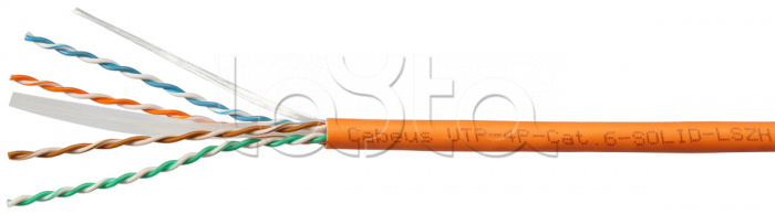 Кабель LAN UTP (U/UTP), кат. 6, 4 пары (23 AWG), LSZH, нг(А)-HF, оранжевый Cabeus UTP-4P-Cat.6-SOLID-LSZH (305 м)