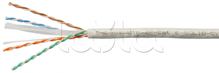 Кабель витая пара UTP (U/UTP), категория 6, 4 пары 0,57мм (23 AWG), одножильный, серый (305 м) Cabeus UTP-4P-Cat.6-SOLID-GY