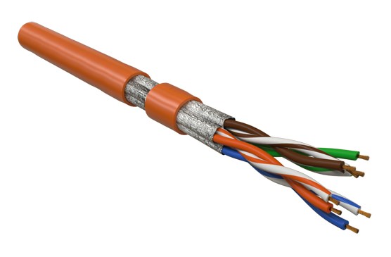 Кабель витая пара, экранированная U/FTP, категория 6, 4 пары (26 AWG), многожильный (patch), каждая пара в фольге, LSZH, оранжевый UFTP4-C6-P26-IN-LSZH-OR-100 Hyperline (100 м)