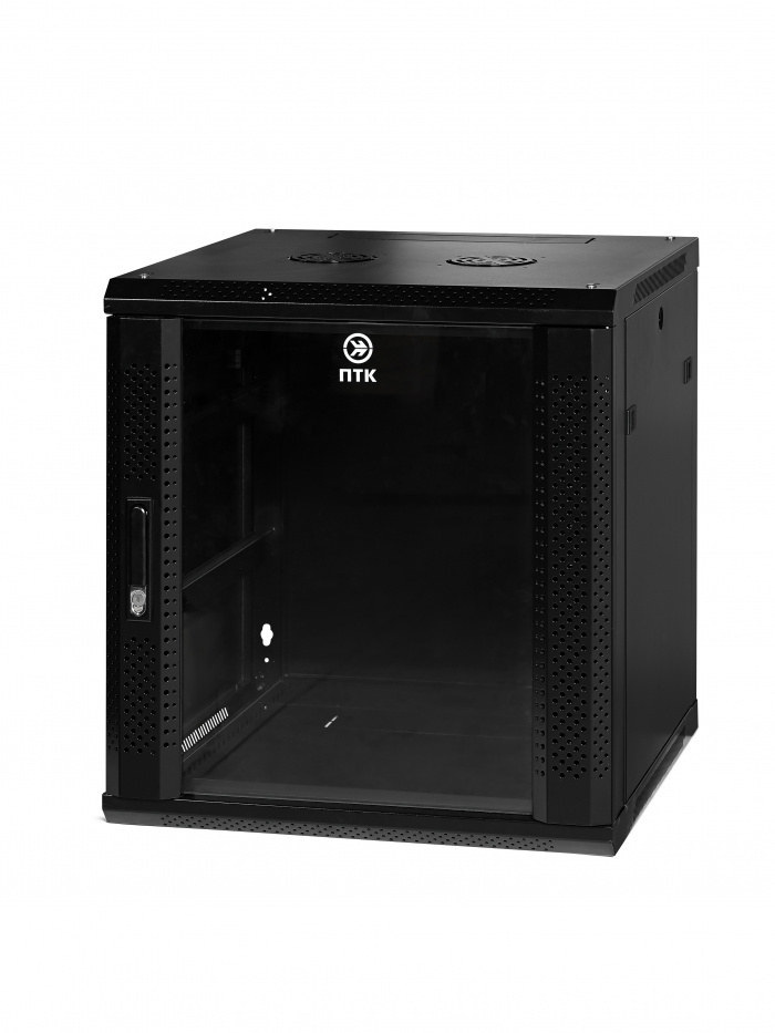 Пожтехкабель 204-006 Шкаф настенный 19-дюймовый (19&quot;), 12U, 650x600х600мм, стеклянная дверь с перфорацией по бокам, ручка с замком