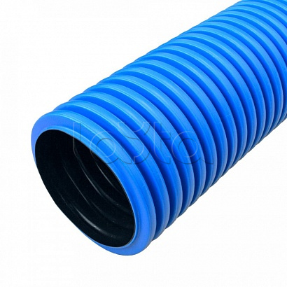 Труба гофрированная двустенная ПНД жесткая тип 450 (SN12) синяя д90 6м (36м/уп) Промрукав