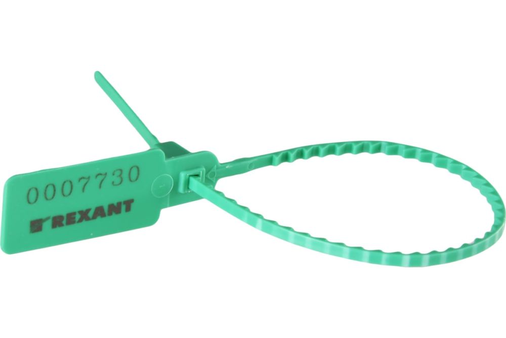 Пломба пластиковая, номерная, 255мм, зубчатая, зеленая Rexant (07-6123)