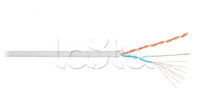 LAN U/UTP 2 пары, Кат.5 (Класс D), 100МГц, многожильный, BC (чистая медь), 24AWG (7х0,2мм), полимерный материал нг(А)-HF серый, 305м - гарантия: 1 год