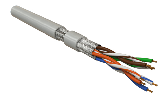 Кабель витая пара, экранированная U/FTP, категория 6, 4 пары (26 AWG), многожильный (patch), каждая пара в фольге, LSZH, серый Hyperline UFTP4-C6-P26-IN-LSZH-GY-100 (100 м)