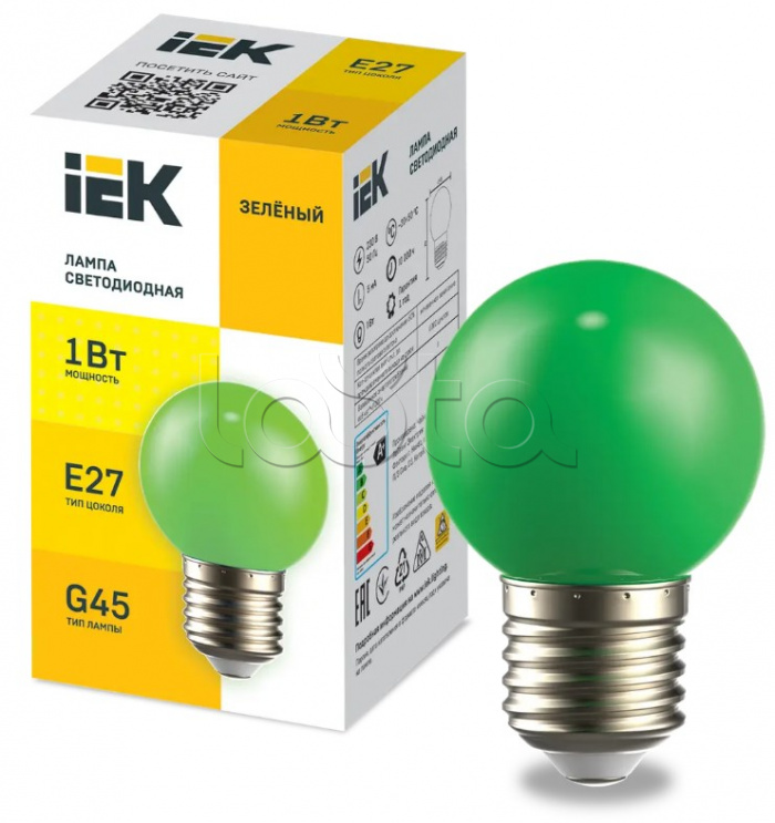 Лампа LED декор. G45 шар 1Вт 230В зеленый E27 IEK (LLE-G45-1-230-G-E27)