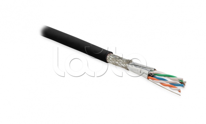 Кабель витая пара, экранированная Hyperline SFTP4-C6A-S23-OUT-PE-BK-500 (500 м)