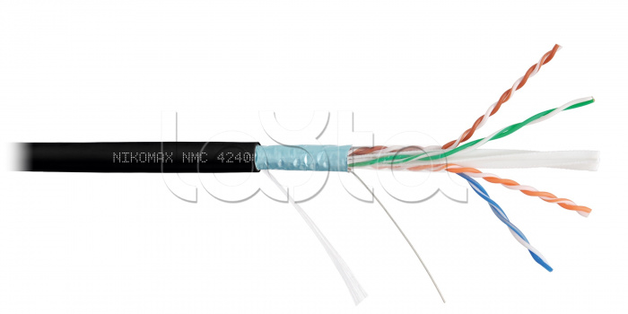 LAN F/UTP 4 пары, Кат.6 (Класс E), 250МГц, одножильный, BC (чистая медь), 23AWG (0,55мм), полимерный материал нг(А)-HF, внутренний/внешний, черный, 305м - гарантия: 5 лет / 15 лет системная