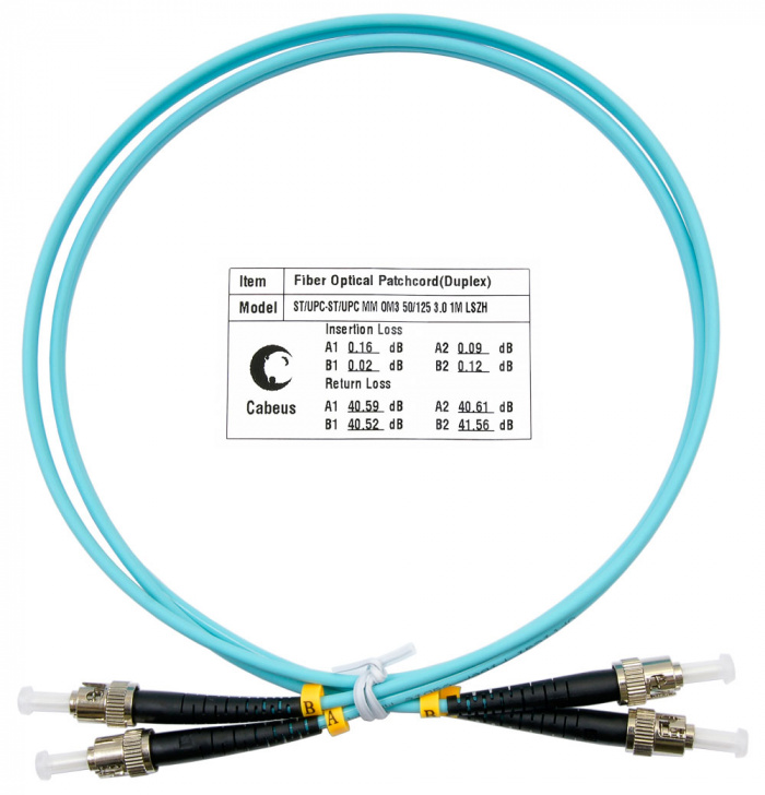 Шнур оптический duplex ST-ST 50/125 mm OM3 1м LSZH Cabeus FOP-50-ST-ST-1m
