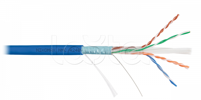 LAN F/UTP 4 пары, Кат.6 (Класс E), 250МГц, одножильный, BC (чистая медь), 23AWG (0,55мм), полимерный материал нг(А)-HF синий, 305м - гарантия: 5 лет / 15 лет системная