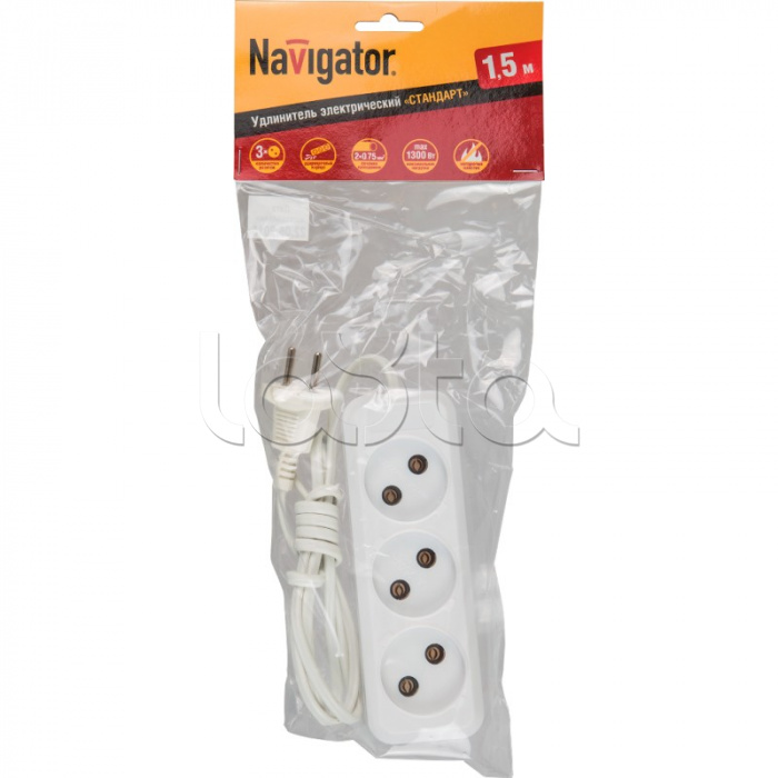 Удлинитель Navigator 71 448 NPE-S1-03-150-X-2x0.75  б/з 3 гн. ШВВП 1.5м