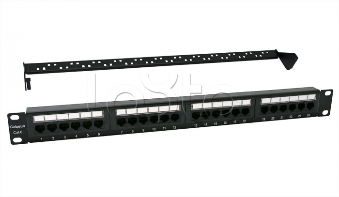 Патч-панель 19&quot;, 1U, 24xRJ45 Cabeus PL-24-Cat.6-Dual IDC