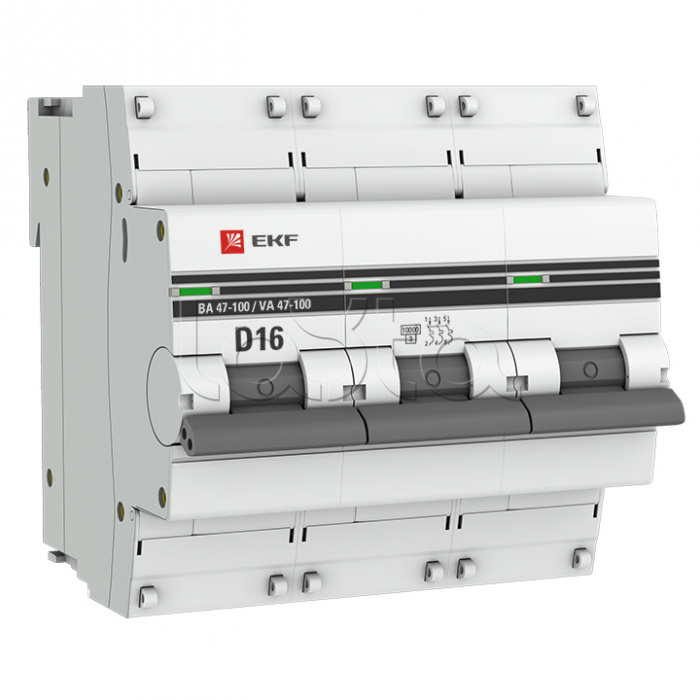 Автоматический выключатель 3P 16А (D) 10kA ВА 47-100 EKF PROxima (mcb47100-3-16D-pro)