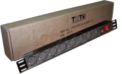 Блок розеток 19&quot; 8 шт., 10A 250V, без шнура питания TWT TWT-PDU19-10A8P